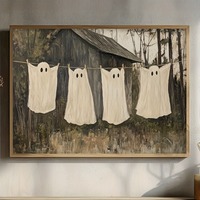 1pc Frameless Ghost Laundry Retro Style Poster,Laundry Room Halloween Canvas Painting,Creative Mural,Living Room Bedroom Decor