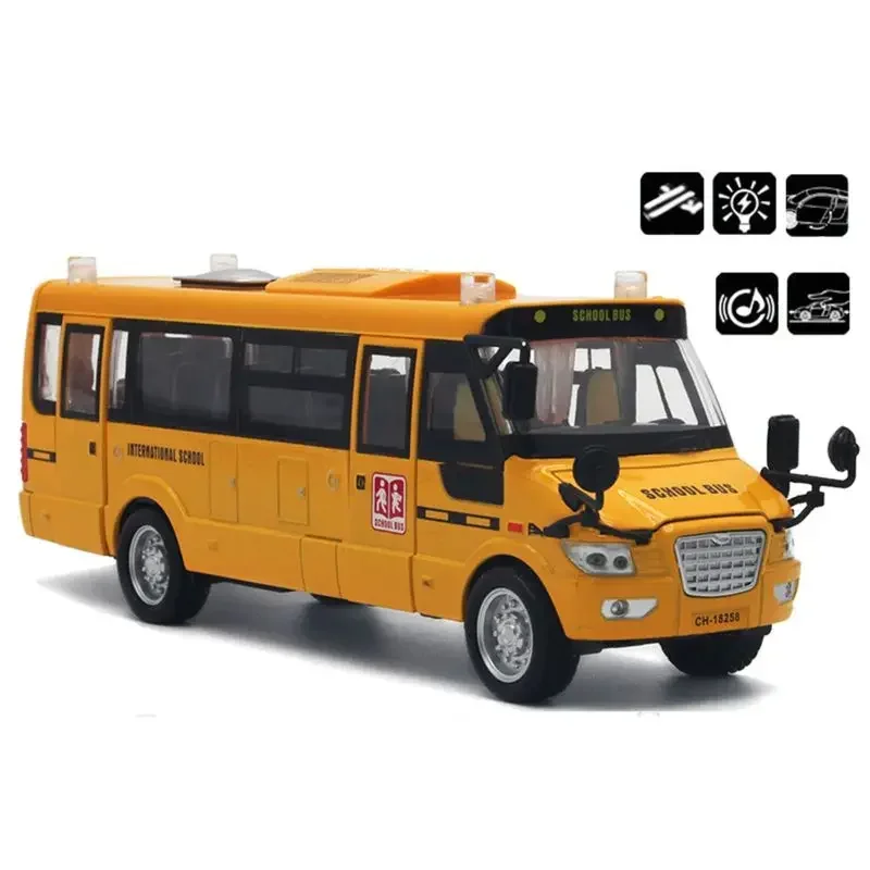 New School Bus Toy Die Cast Vehicles Yellow Large Alloy Pull Back 9\'\' Play Bus with Sounds and Lights for Kids