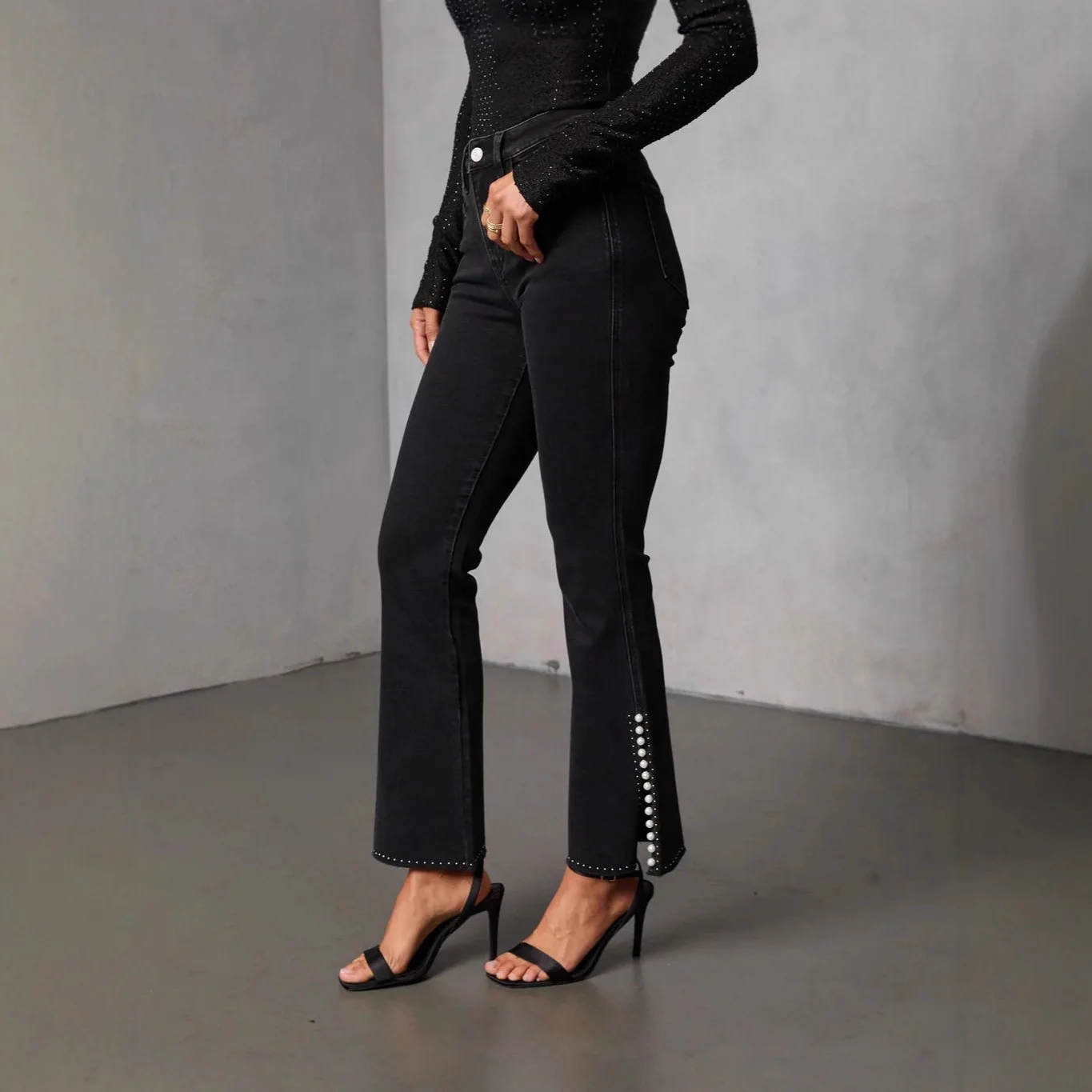 2026 New Womens Stretchy High Waist Flared Fit Slimming Black Denim Pants Fashion Casual Charming Figure Complimenting Bottoms