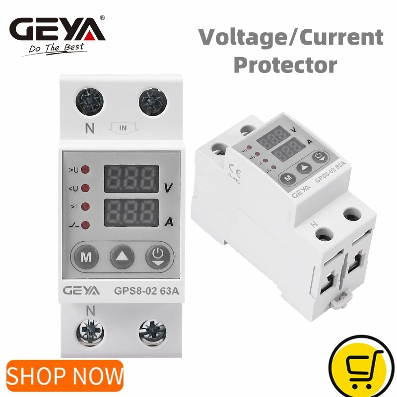 GEYA GPS8 Single Phase Voltage Protector 40A 63A 80A Din Rail 230V Adjustable Voltage Protector Relay with Current Protection