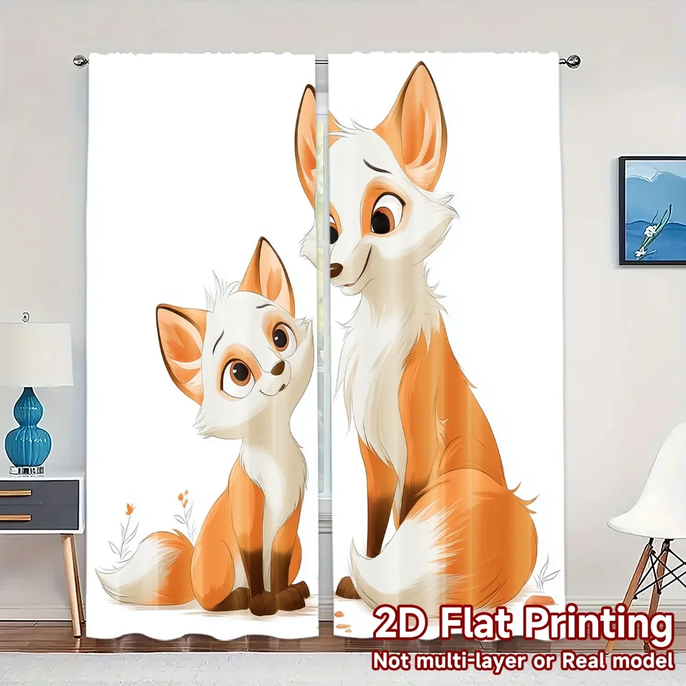 2pcs, 2D FLAT PRINTING Curtains (Without Rod) Fox Bonding Popular Curtain Polyester Curtains Decorations Inside Decorative for