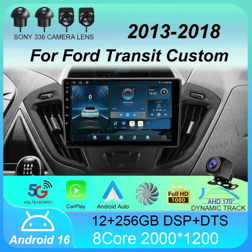 

Carplay Auto WIFI+4G Android16 For Ford Transit Custom 2013-2018 Multimedia GPS Car Radio Video Player Stereo 2din Head Unit DSP