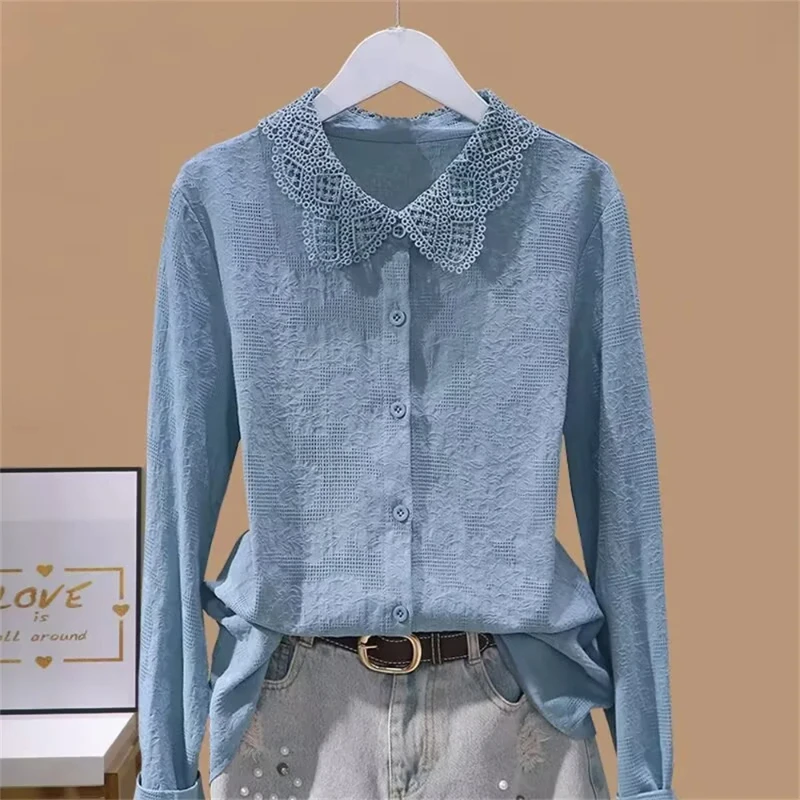 

2025 Korean Spring And Autumn New Style Long Sleeved Cardigan Top For Women Cotton Shirt For Women Embroidery White Shirt Women