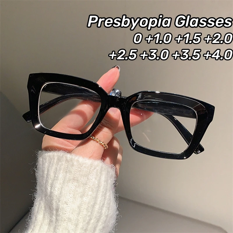 Portable Large Frame Presbyopia Eyeglasses Oversized Square Reading Glasses Men Women High-definition Eyewear Diopter 0 To +4.0