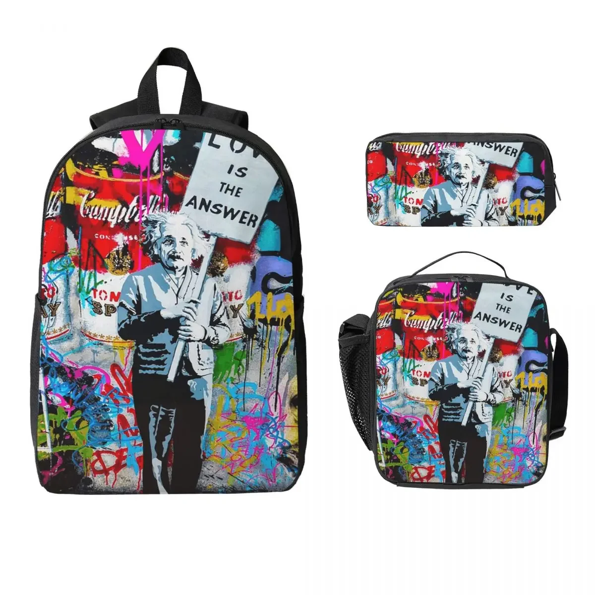 Banksy Love Is The Answer Backpack Boys Girls BookBag School Bag Computer Shoulder Bags 3ps Insulated Lunch Bag Pencil Case