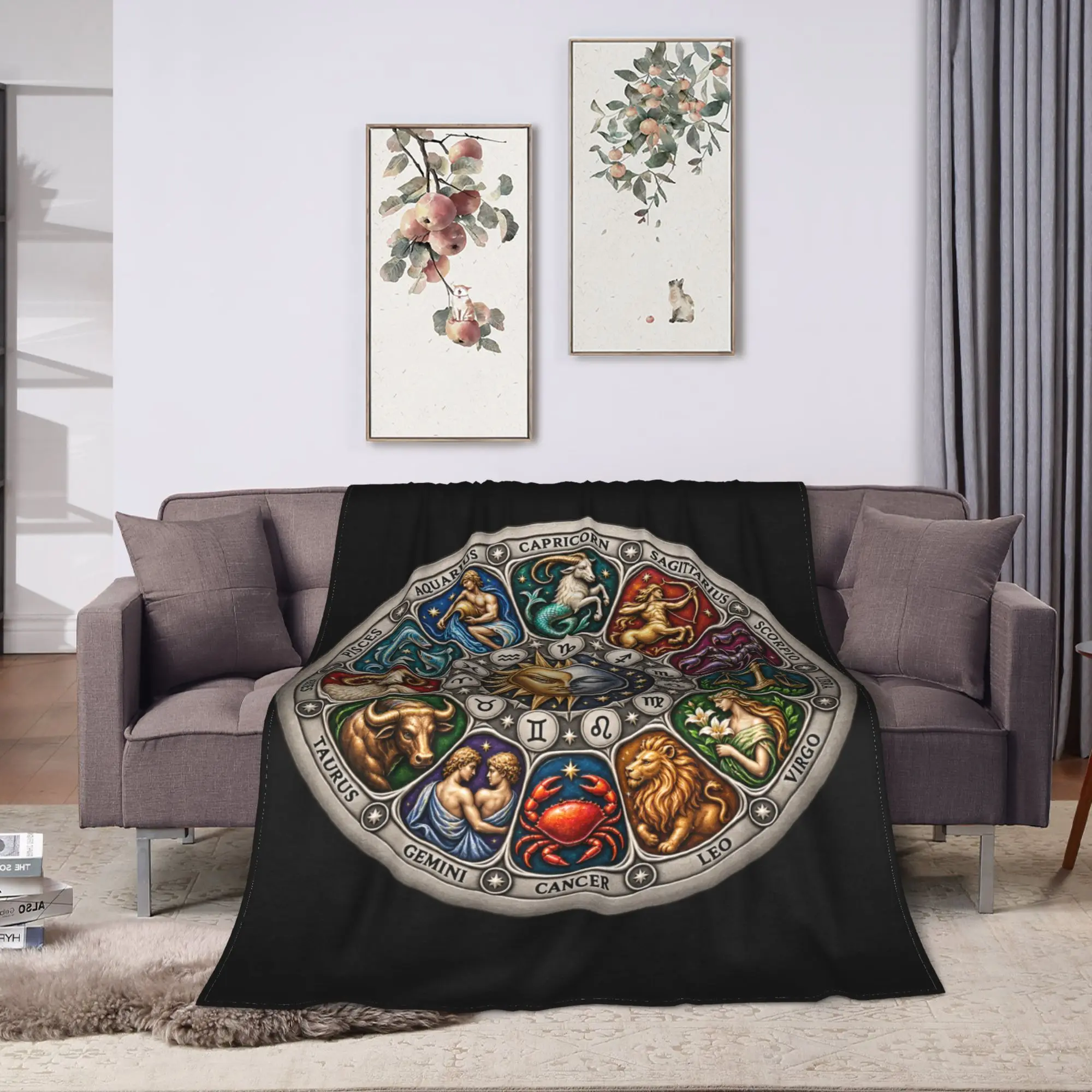 Soft Warm Blanket 12 Zodiac Wheel Signs Astrology Sun Moon Astrology Lovers Throw Blanket Flannel Bedspread For Home Decor