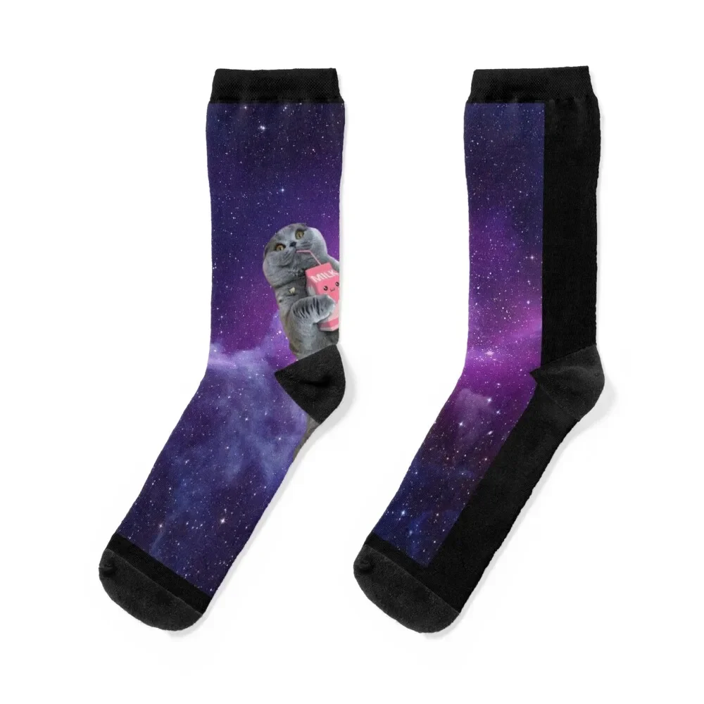 

Space Cat Galaxy Cat Snacking Socks custom sports anti-slip christmass gift cotton Socks Men's Women's