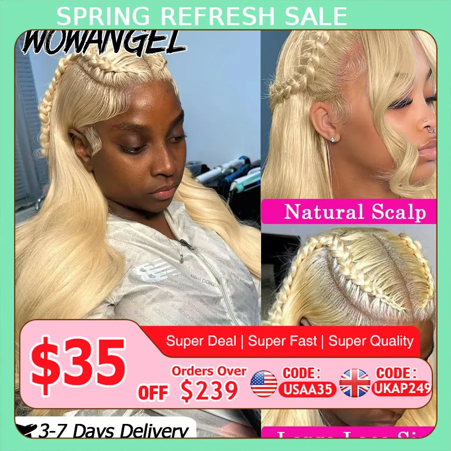 Wow Angel 250% #613 HD Lace Front Wigs 13x6 Blonde Body Wave Wig 13x4 HD Lace Frontal Human Hair Wigs Melt skins Natural Scalp