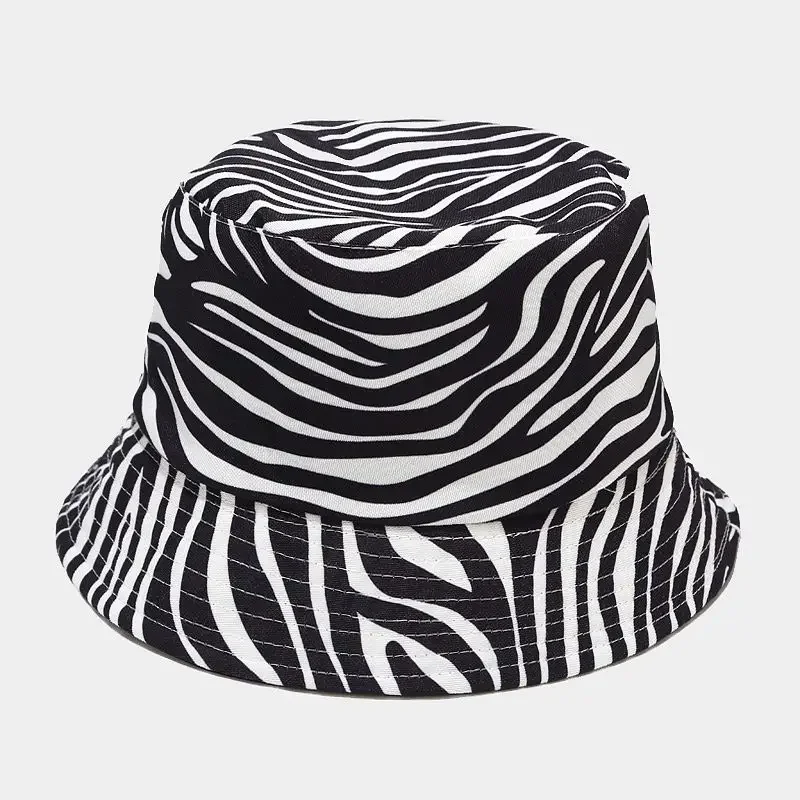 Unisex Bucket Hat Double-Side-Wear Reversible Fisherman Hat Cap Cotton Black White Print Foldable Women Fashion Fisherman Hat