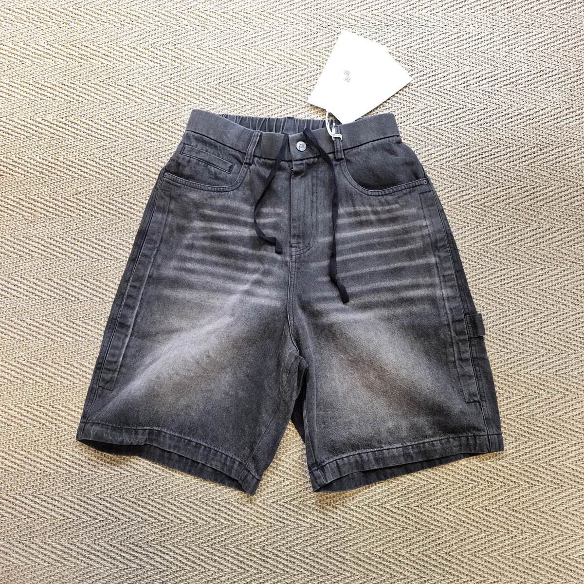 Amekaji Wear Worn Looking Washed-out Black Cow Cat Beard Vintage Jeans Five-Point Shorts Fashion