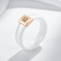 Wide Face White Ceramic Women Rings Personality Golden Square Inlay Zircon Hypoallergenic Accessories No Fade Costume Jewelry