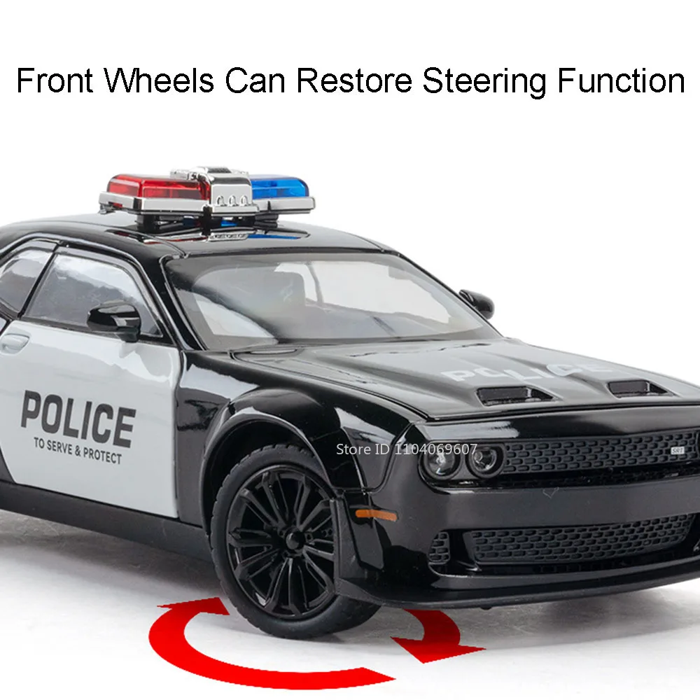 1:22 チャレンジャー SRT パトカーモデルおもちゃ金属ダイキャストプルバックサウンドライト 4 ドアオープン車両男の子の誕生日プレゼント