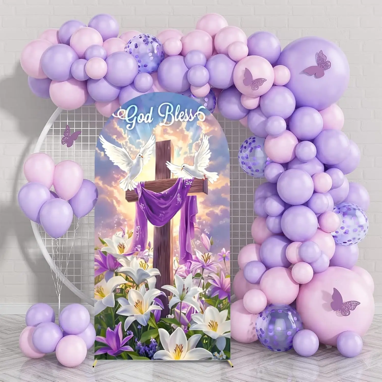 Custom 2-sided God Bless Photo Backdrop He is Risen First Holy Communion Christening Party Background Chiara Arch Cover Supplies