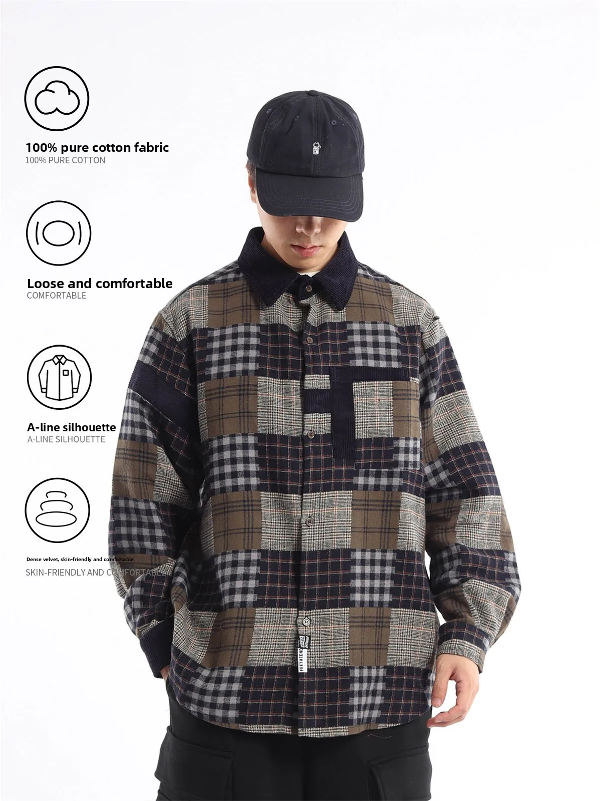 Japanese Style Heavyweight Woolen Corduroy Plaid Loose Fit Workwear Shirt Long Sleeve Retro Open Cardigan Male Fashion Autumn...