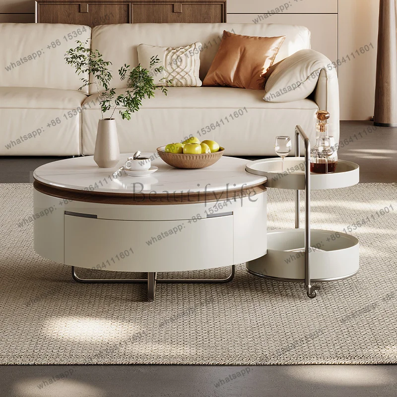 YJ Elegant Home Coffee Tables for Living Room Luxury Round Center Table Set with Storage Drawers Modern High-end Interior Furn