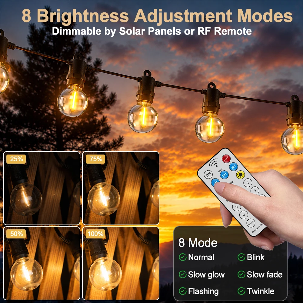 G40 Solar String Light Garden Remote E12 24V USB Recharger Shatterproof Outdoor Led Light Waterproof Hanging Lights Decor Leds