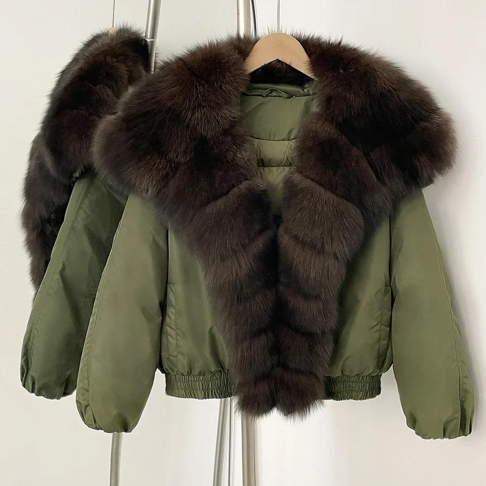 جديد الخريف الشتاء الأبيض أوزة أسفل سترة المرأة الفراء الطبيعي سميكة أسفل معطف دافئ ريال فوكس الفراء طوق حزام فضفاض سترة منفوخة #2