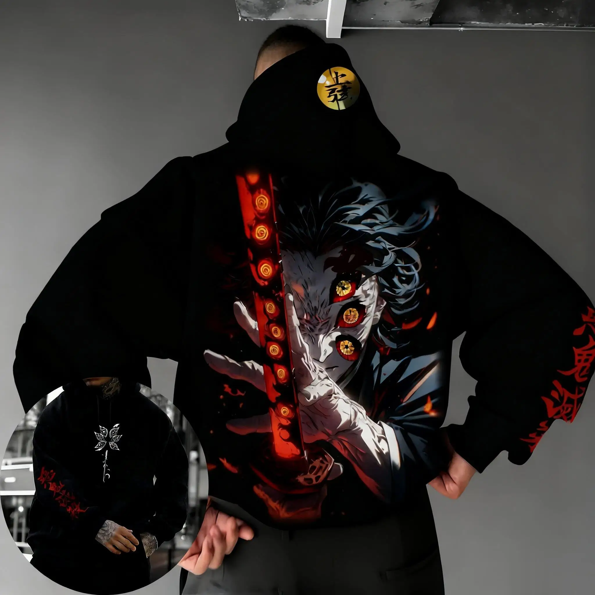 

Bandai 2026, новый модный мужской свитер с принтом Demon Killer Ghost в стиле аниме, теплый свободный топ для родителей и детей, большой размер, с длинным рукавом