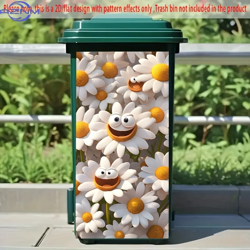 1pc, 2D/Flat Garbage can stickers, daisy smiling face pattern design, creative garbage can stickers. Suitable for garbage bins