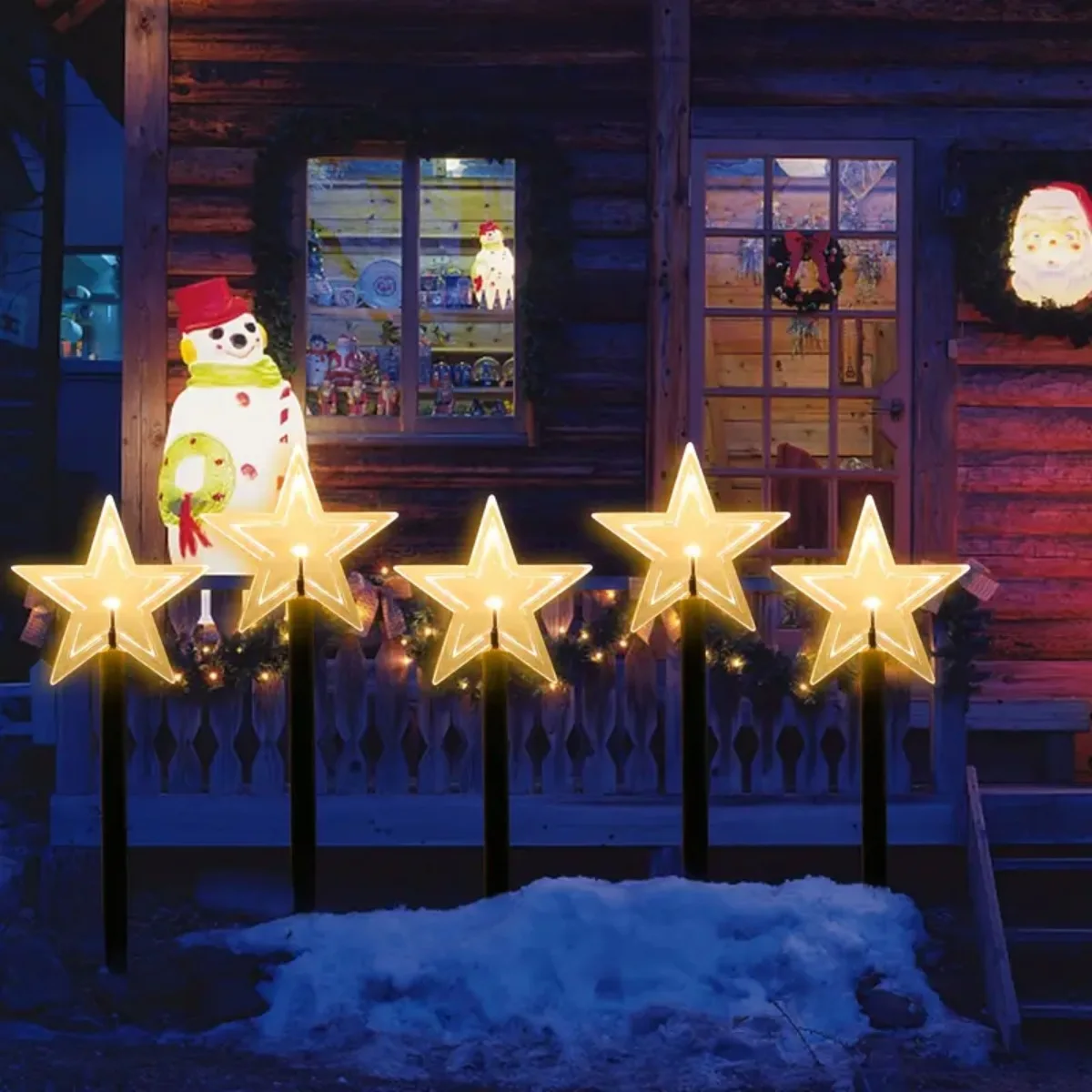 5Pcs/Set Christmas Stake Light With Star Snowflake Bell Xmas Tree Shape With 8 Modes For Garden Yard Path Patio Xmas Decoration