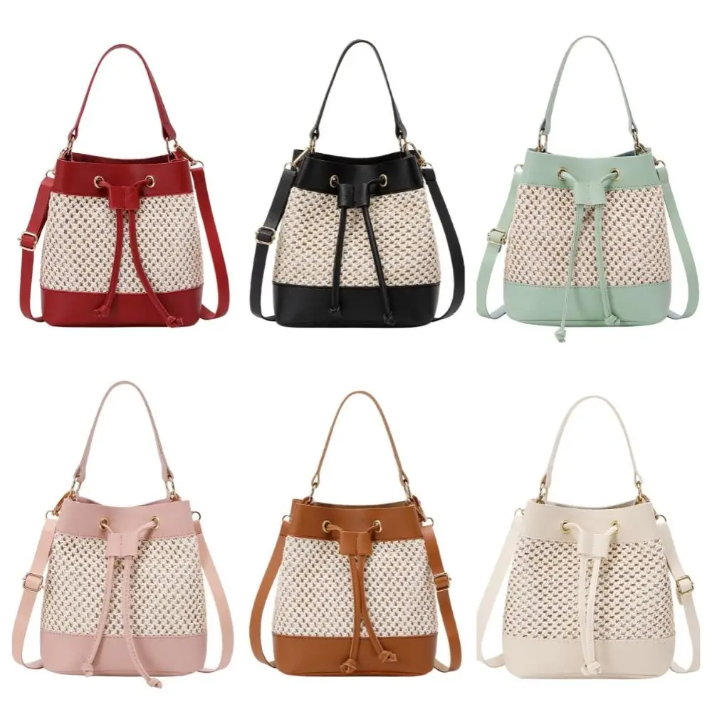 

Simple Bundle Pocket Straw Crossbody Bag Woven Commute Drawstring Bucket Bag Handbag Messenger Bag Beach Shoulder Bag Ladies