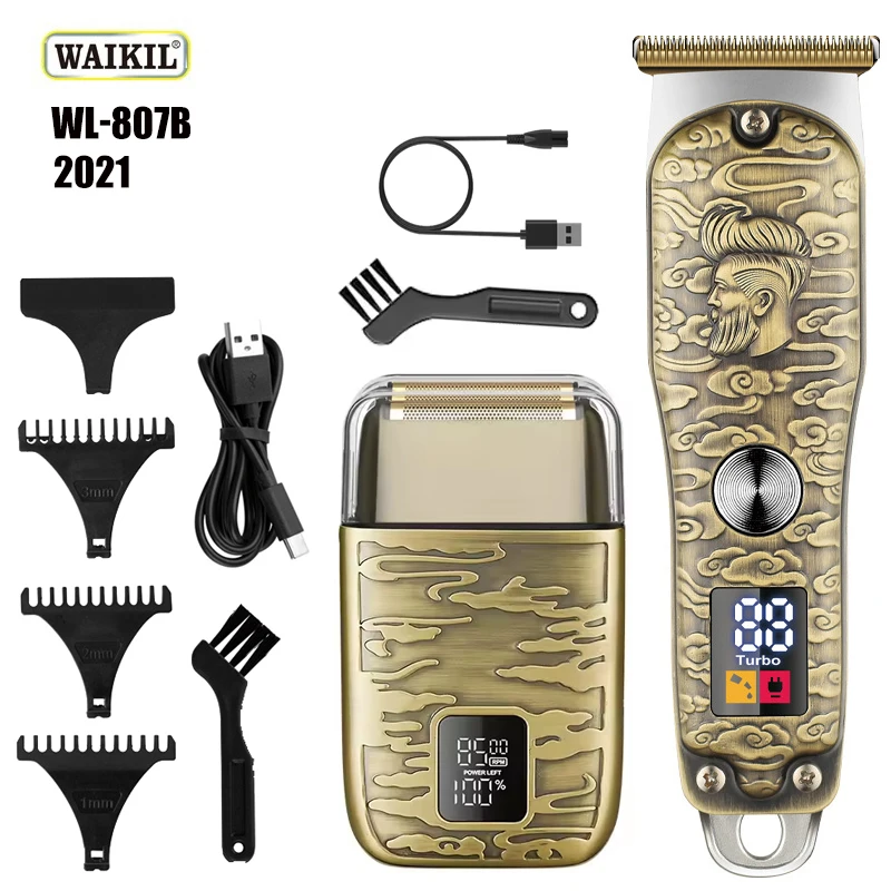 

WAIKIL Professional Men's Electric Barber Set Beard Trimmer USB rechargeable digital display cordless hair clipper styling tools