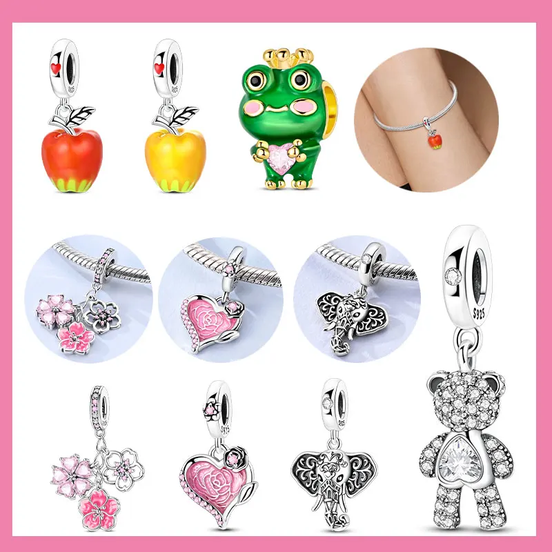 

Стерлингового серебра 925 пробы, меняющее цвет, яблоко, слон, медведь, лягушка, сердце, подвески, бусины, подвеска для оригинального браслета, ювелирные изделия для женщин и девочек