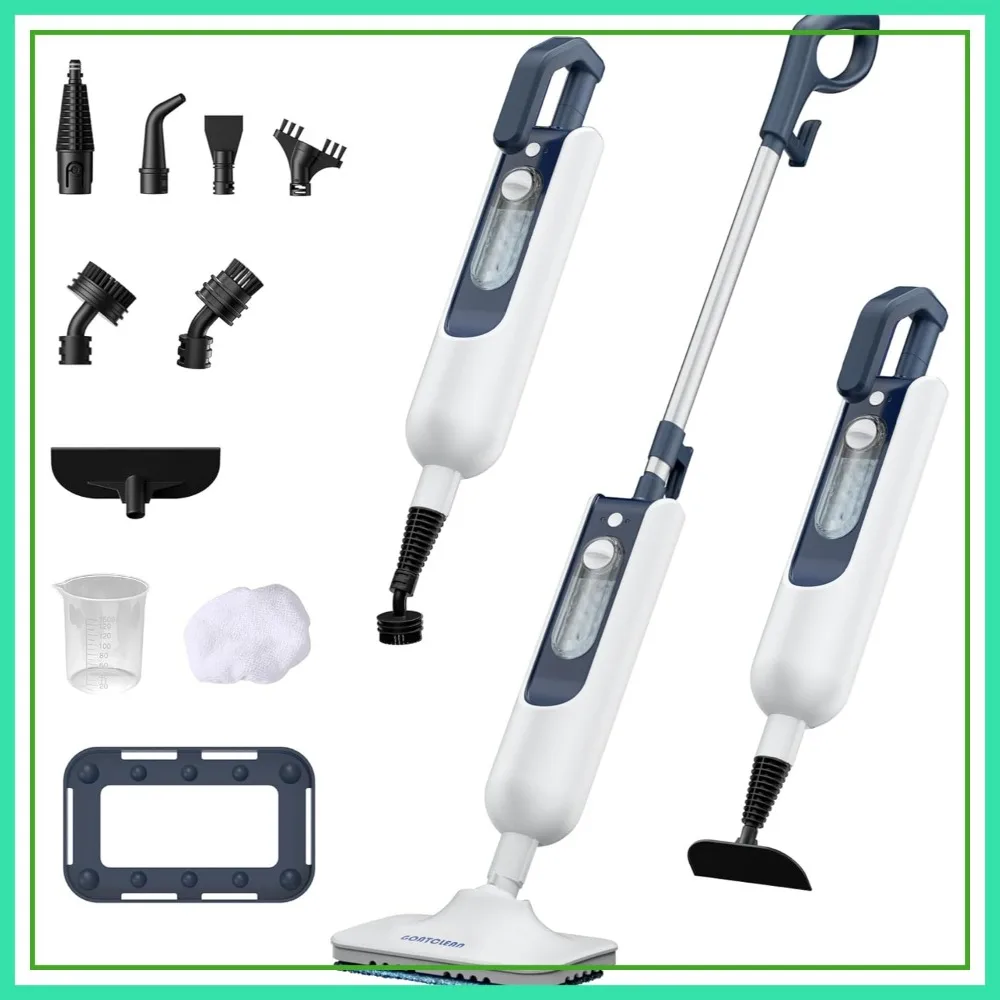 

Steam Mop with 11 Attachments, 20s Heat-Up, 12oz Tank, 22.9ft Cord, Handheld Cleaner for Hard Floors, Kitchen, Tiles, Cars