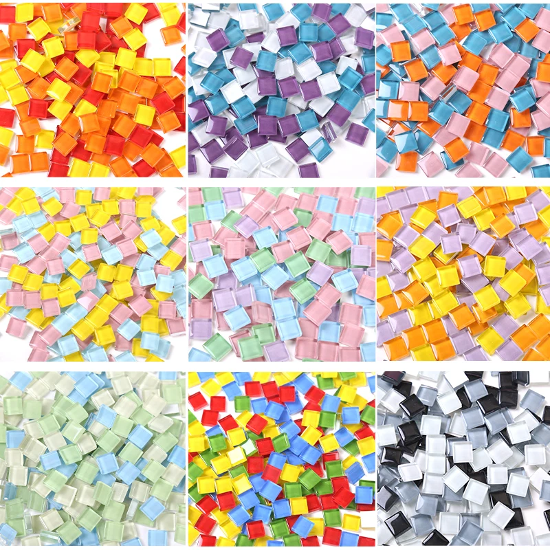 

300pcs Mixed Color Glass Mosaic Making DIY Handmade Material Crystal Colorful 10mm Mosaic Cup Candle Holder Ornament Photo Frame