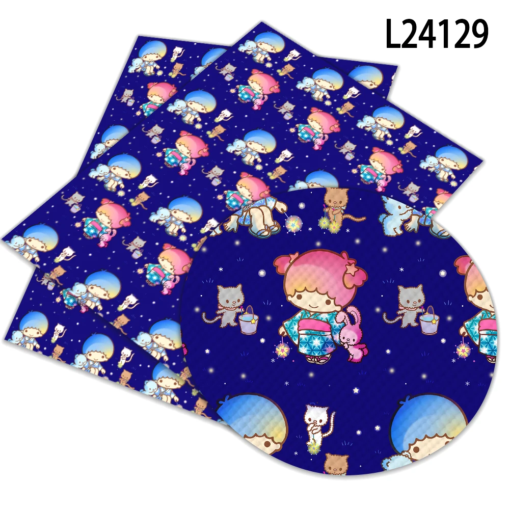 Little Twin Stars Sanrio Print Artificial Leather DIY Earring Hair Bow Bag Crafts Faux Leather