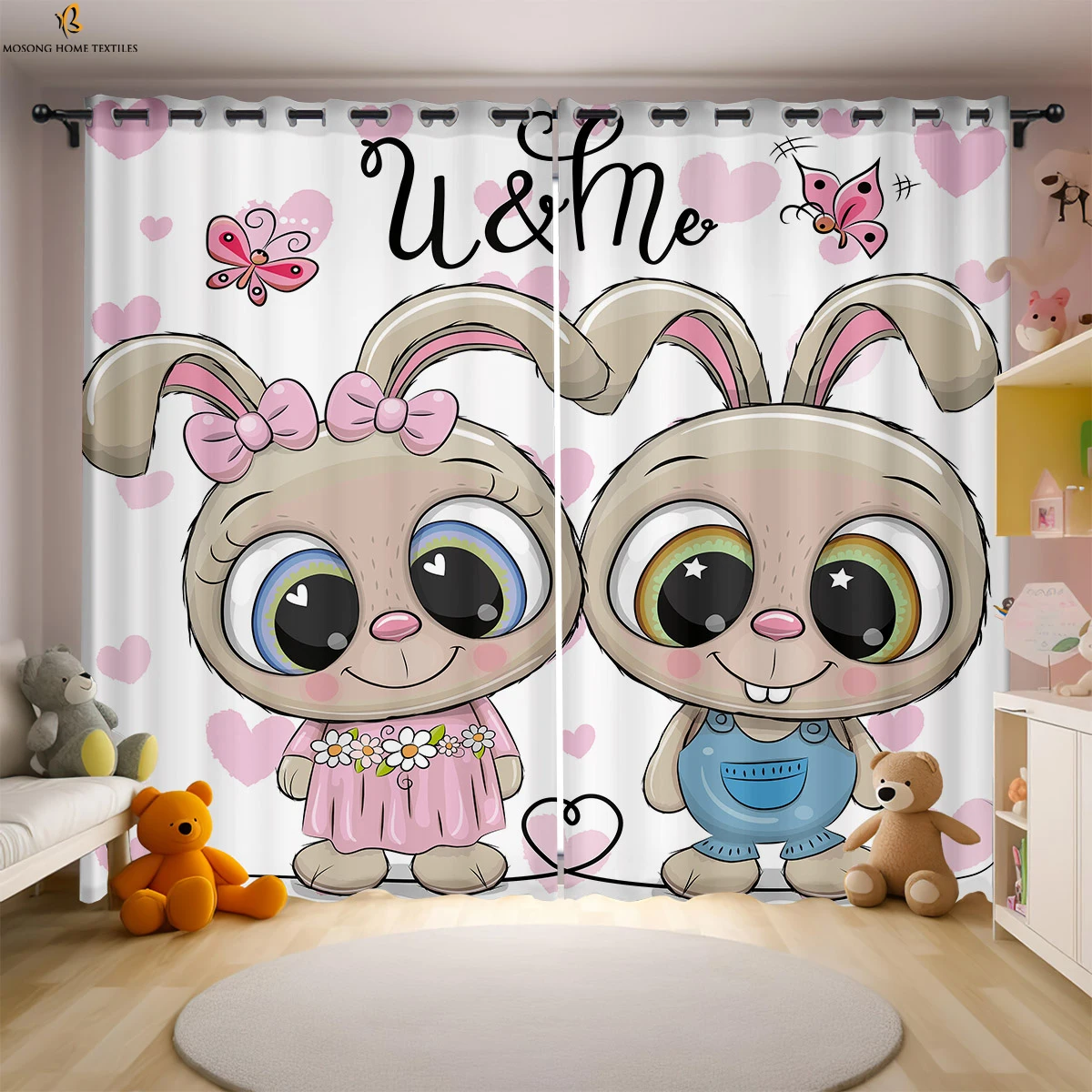 

2 Pieces Easter Bunny Cartoon Printed Curtains Bedroom Living Room Dining Room Holiday Decorative Curtains Kids Gifts