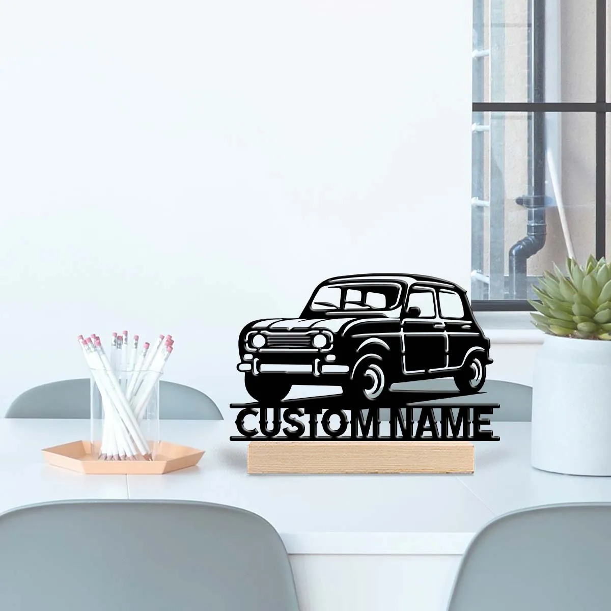 1pc Customized Minimalist Metal Ornaments Custom Content Equipped with A Wooden Base Home or Office Decorations