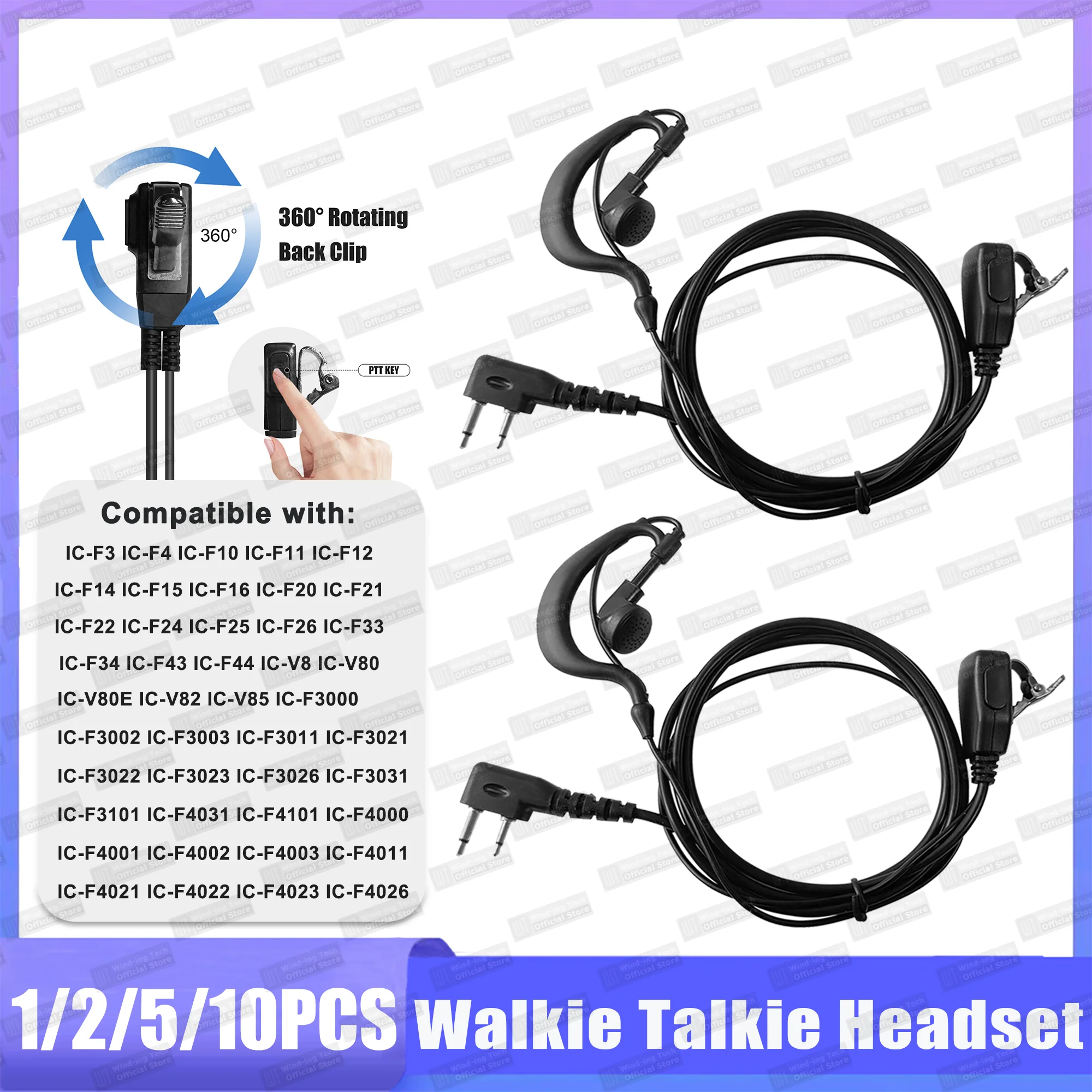 Headphone for ICOM Radio IC-F22S Headset with Mic PTT Compatible with IC-V85 IC-V82 IC-F3002 IC-F4021 Walkie Talkie Accessories