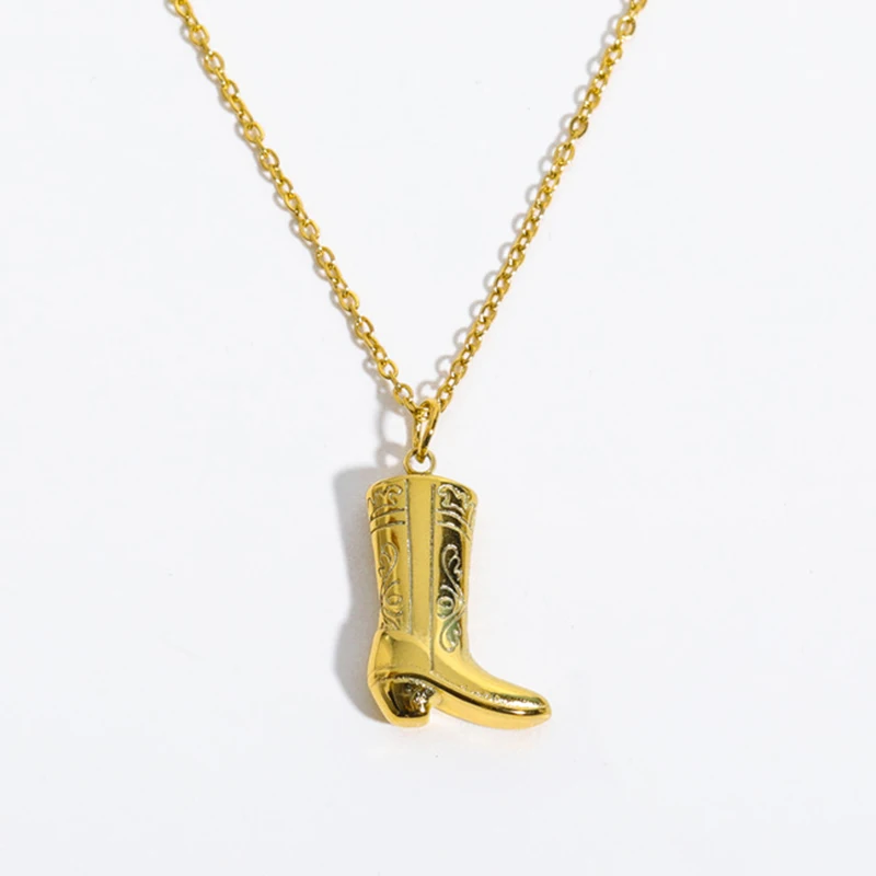 Stainless Steel Golden Color Western Cowboy Boots Pendant Necklace for Women Link Chains Collar Necklaces Cowgirl Gifts