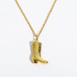 Stainless Steel Golden Color Western Cowboy Boots Pendant Necklace for Women Link Chains Collar Necklaces Cowgirl Gifts