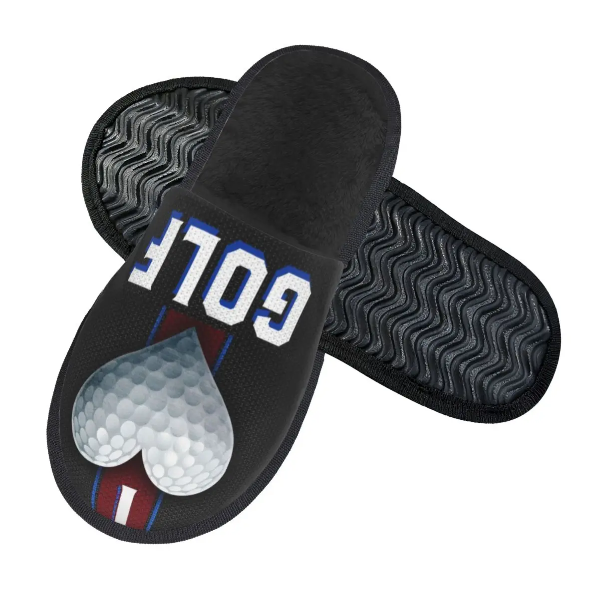 Custom I Love Golf Metal Heart Sky Memory Foam Slippers Women Comfy Warm Golfing House Slippers