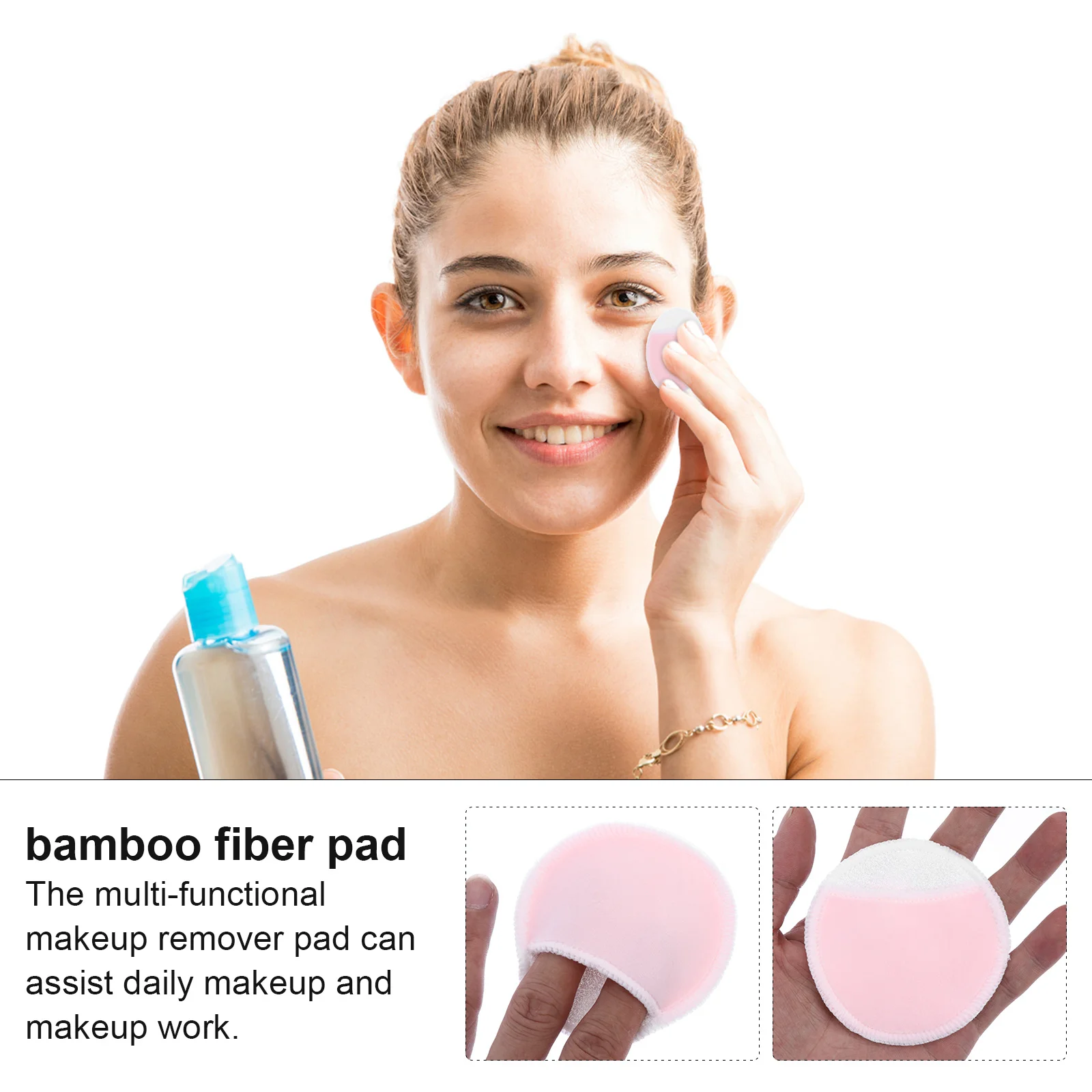 12Pcs Makeup Remover Pads Washable Bamboo Fiber Reusable Face Cleaning Puff Bamboo Fiber Pad Makeup Remover Pad