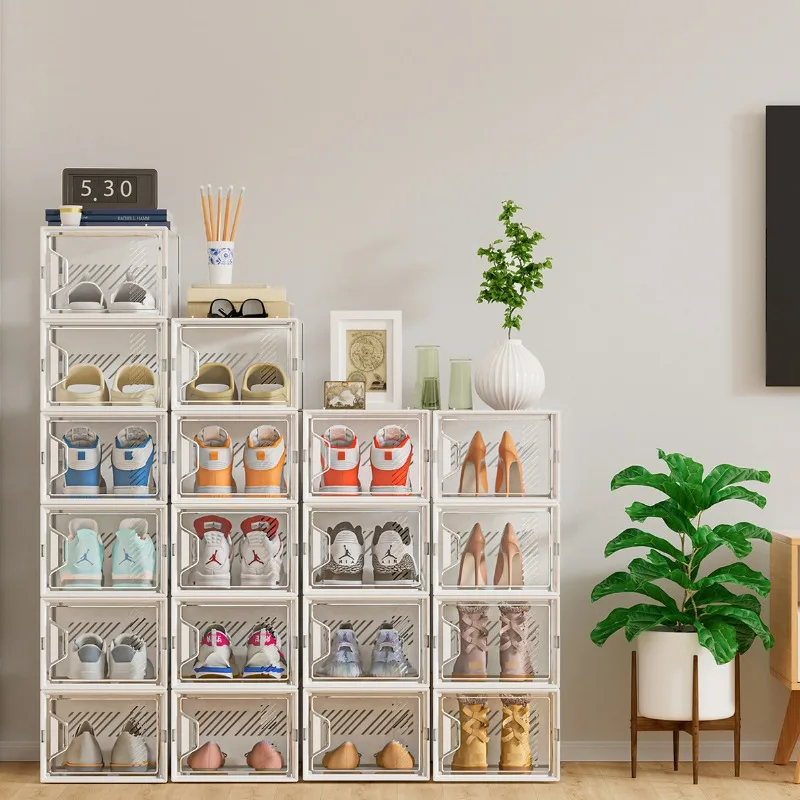 

Transparent Dustproof Plastic Shoe Storage Cabinet Easy Assembly New Stackable Detachable Free Standing Shoe Rack Simple