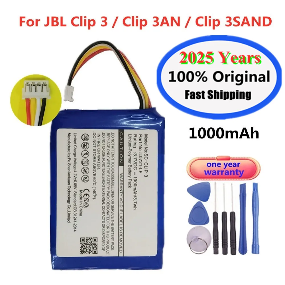 

Оригинальный аккумулятор для динамика 2023 года, 1000 мАч для JBL Clip 3 Clip3 Clip 3AN Clip 3SAND, аккумулятор для громкоговорителя Bateria L0721-LF