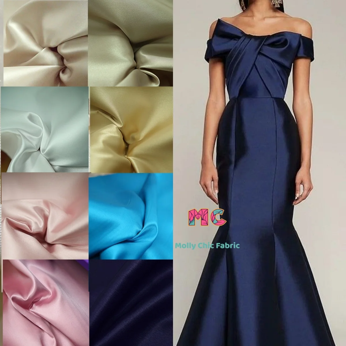 

Solid color Mikado thick twill satin design bride's wedding dress party dress evening gown stage costume fabric