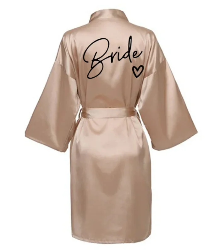 Wedding Party Team Bride Robe With Black Letters Kimono Satin Pajamas Bridesmaid Bathrobe SP003