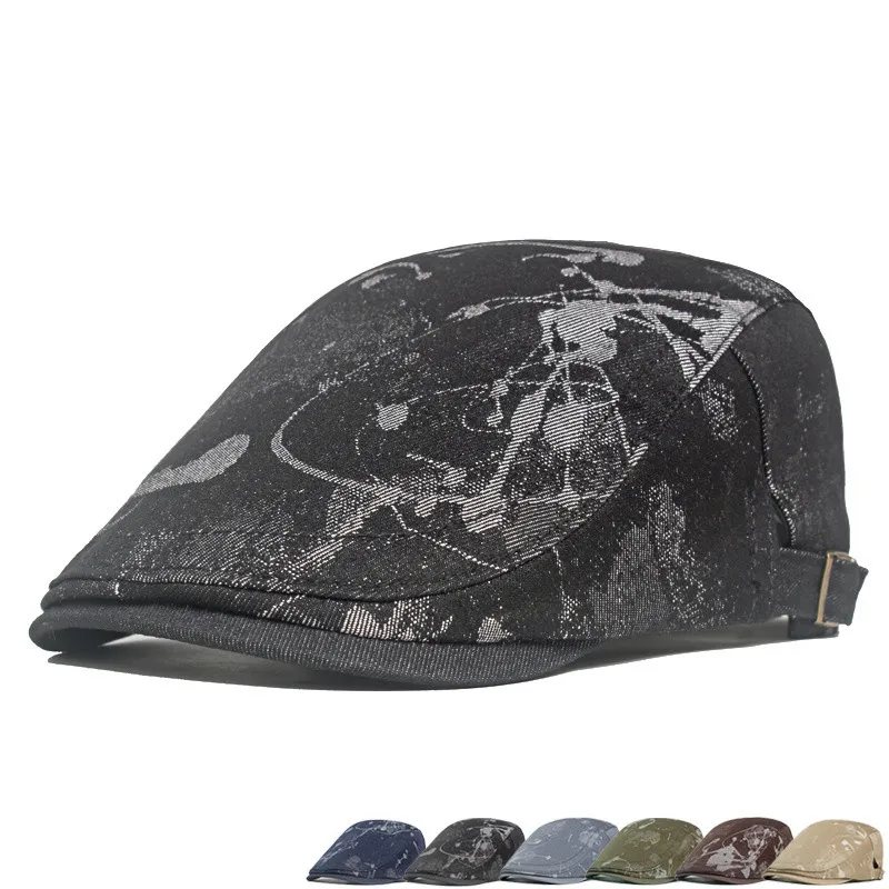 2023 Four Seasons Cotton Print Newsboy Caps Flat Peaked Cap Men and Women Painter Beret Hats 166