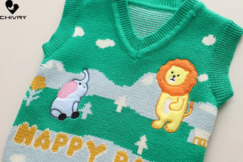 Conjuntos infantis de três peças, meninos dos desenhos animados, animal com decote em v, colete de malha lapela xadrez, camisa com calças casuais, nova moda, outono