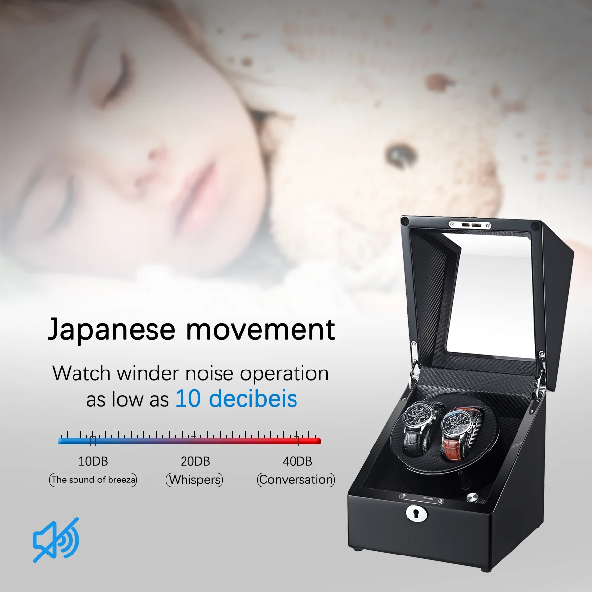 Automatic dual-dial rotator, light beige velvet vertical silent motor watch rotator, lid-open automatic stop watch box