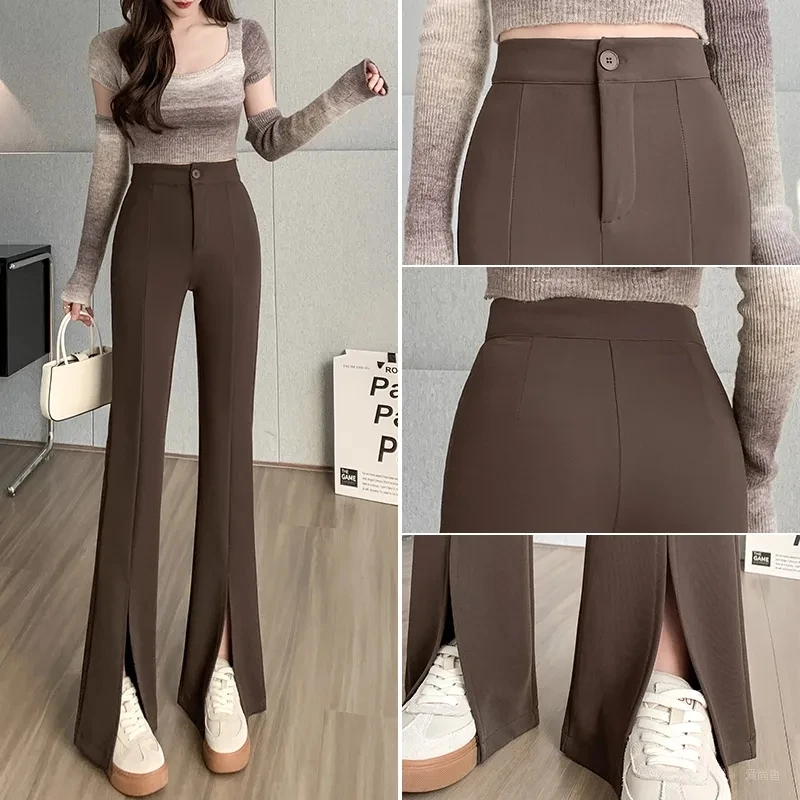 Slit Suit Pants Women 2023 Spring New High-waist Slim Micro Slim Bell Bottoms Female Casual Fashion All-match Wide-leg Trousers