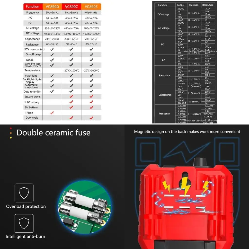 

E8BD Handhled Multimeter TRMS Multi Testers Auto-Ranging Meter Measures Capacitance Diodes Frequency Resistance NCV