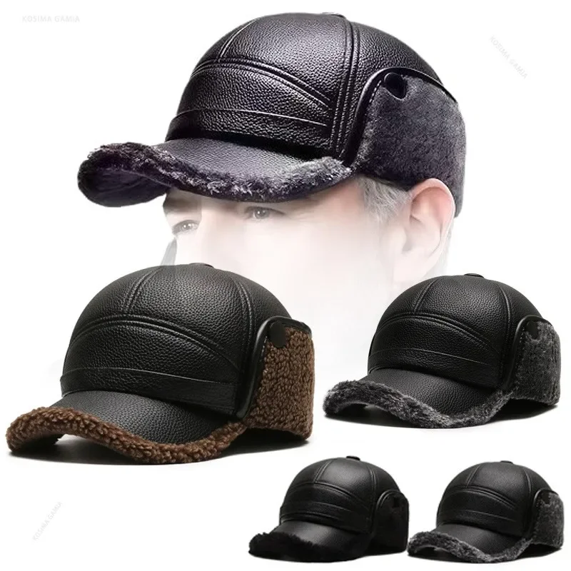Outdoor Cycling Cold Proof Bomber Hat Winter Warm Baseball Cap for Men with Earflaps Soft Arctic Fleece Thick Windproof Dad Hat