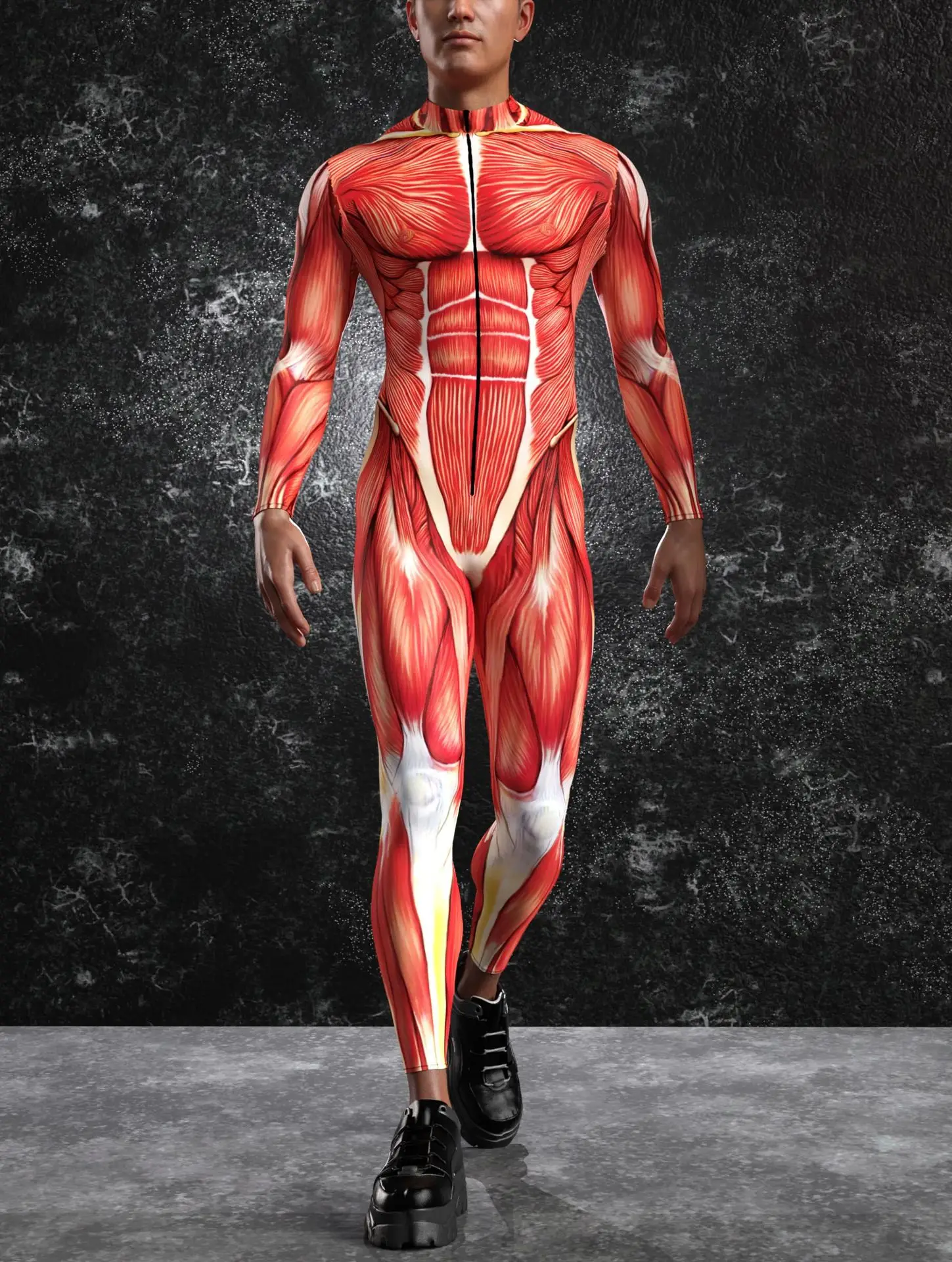 Men Gothic 3D Muscle Print Cosplay Jumpsuit Halloween Cyber Punk Zentai Suit Holiday Party Rave Bodysuit