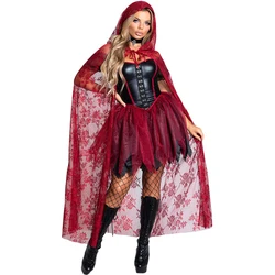 Carnival Halloween Lady Little Red Riding Hood Costume Latex Tulle Cloak Gothic Evil Witch Cosplay Fancy Party Dress