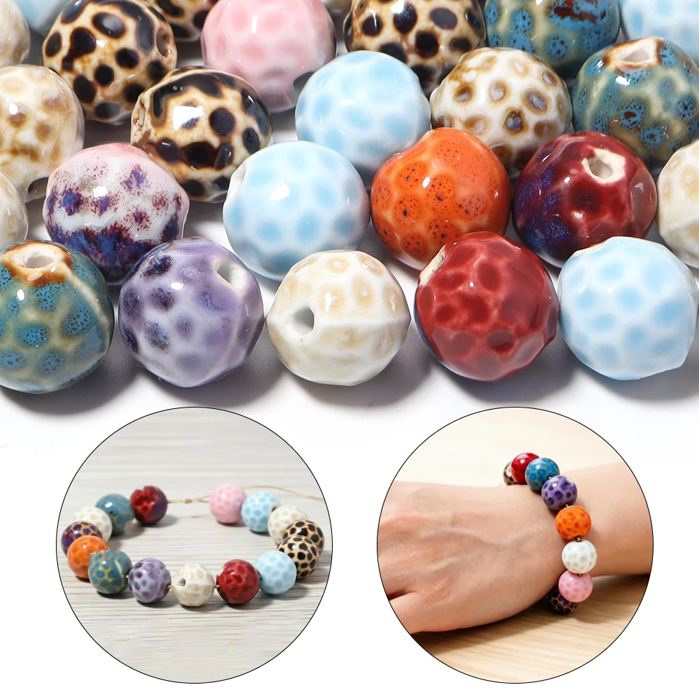 5pcs/lot 16mm Round Polka Dot Ceramic Beads Colorful Porcelain Loose Beads For Jewelry Making DIY Necklace Bracelet Accessories